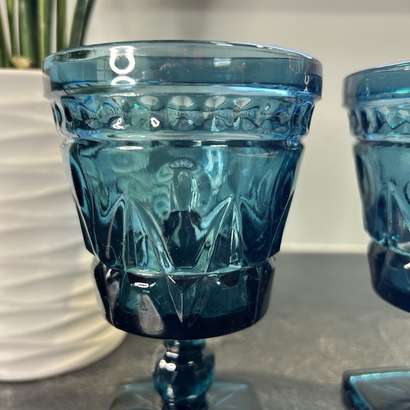 Colony By Indiana Glass Park Lane Blue Glass Water Goblet 5.5" Set Of 2 - Picture 3 of 6